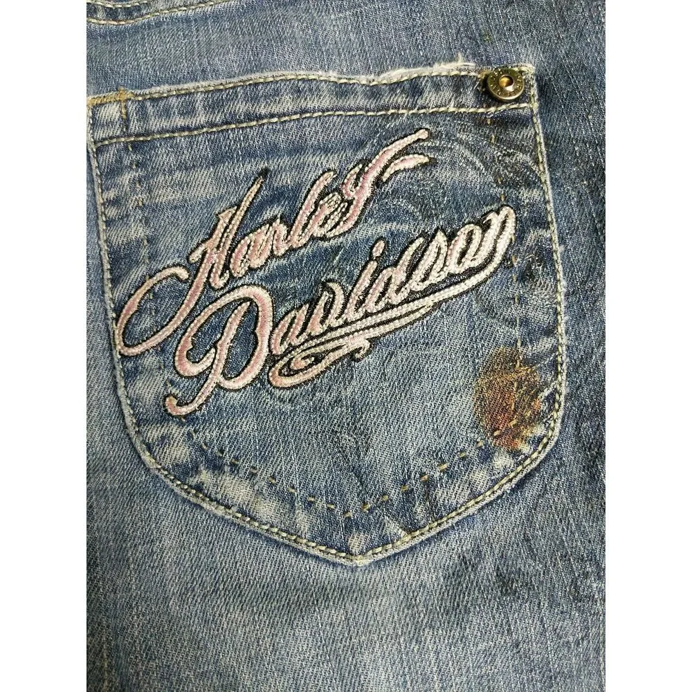 Harley-Davidson Blue Boot Cut Jeans with Classic Distressing - Picture 10 of 10